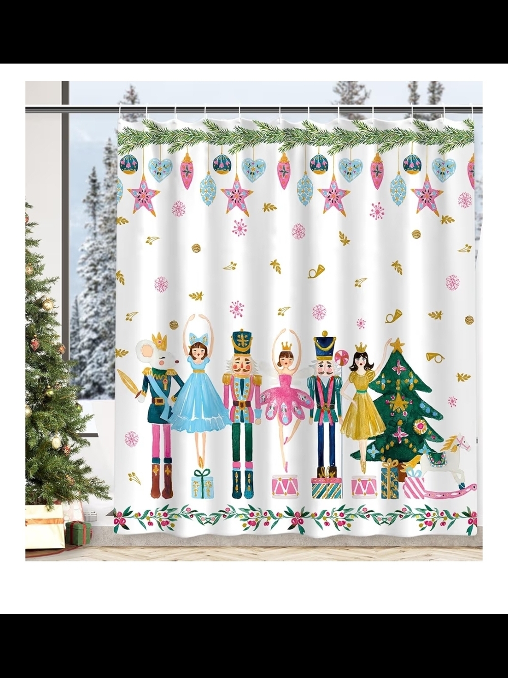 Nutcracker Shower Curtain Christmas Watercolor Pink Nutcracker Bathroom Decorati